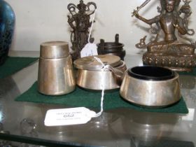 A three piece silver condiment set