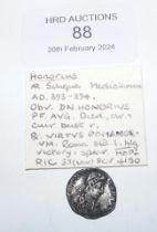 A Roman silver Siliqua coin of Honorieus - Mediolanum Min