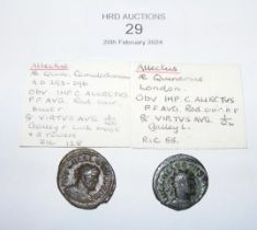 Two Roman Quinarius coins of Allectus (AD293-296)
