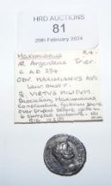 A Roman silver Argenteus coin of Maximianus - Trie
