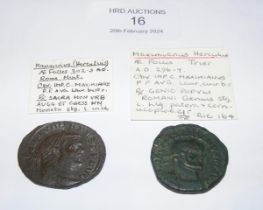 Two Roman Follis coins of Maximianus Hercules (AD2