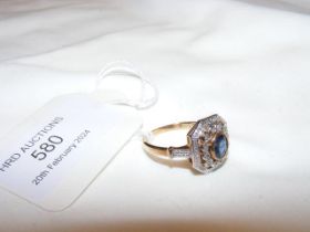 A sapphire and diamond Art Deco style ring in 9ct