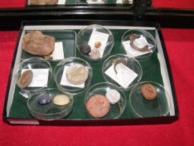 A selection of Roman artefacts including brooch, k