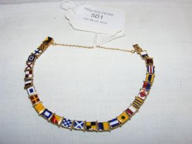 An 18ct enamel sailing pennant bracelet