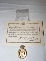 A First World War numbered War Service badge and n