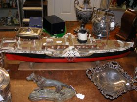 An old 95cm long model Paddle Steamer on stand