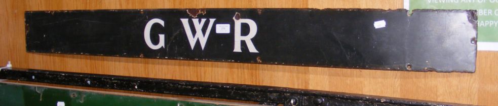 An old enamel railway sign 'GWR' - 130cm x 13cm