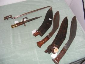 Two bayonets and two kukris