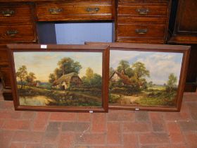 A pair of oak framed - oils on canvas - cottage an