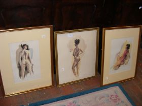 Three nude study watercolours