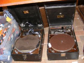 Two HMV picnic gramophones