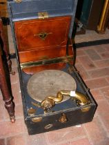 A portable Columbia No.113a wind up gramophone