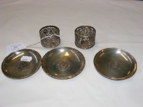 Silver pin dishes, napkin rings