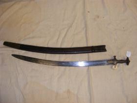 An Indo-Persian style curved sword with leather sc