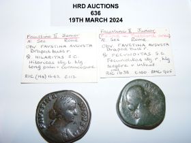 Two Roman Sestertius coins of Faustina Junior - Ro