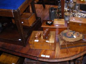 A selection of treen including trinket boxes, toge