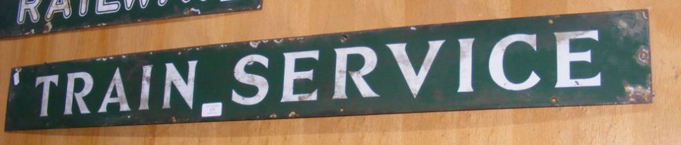 An old enamel railway sign 'Train Service' - 115cm