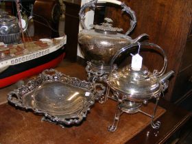 An antique silver plated spirit kettle and one oth