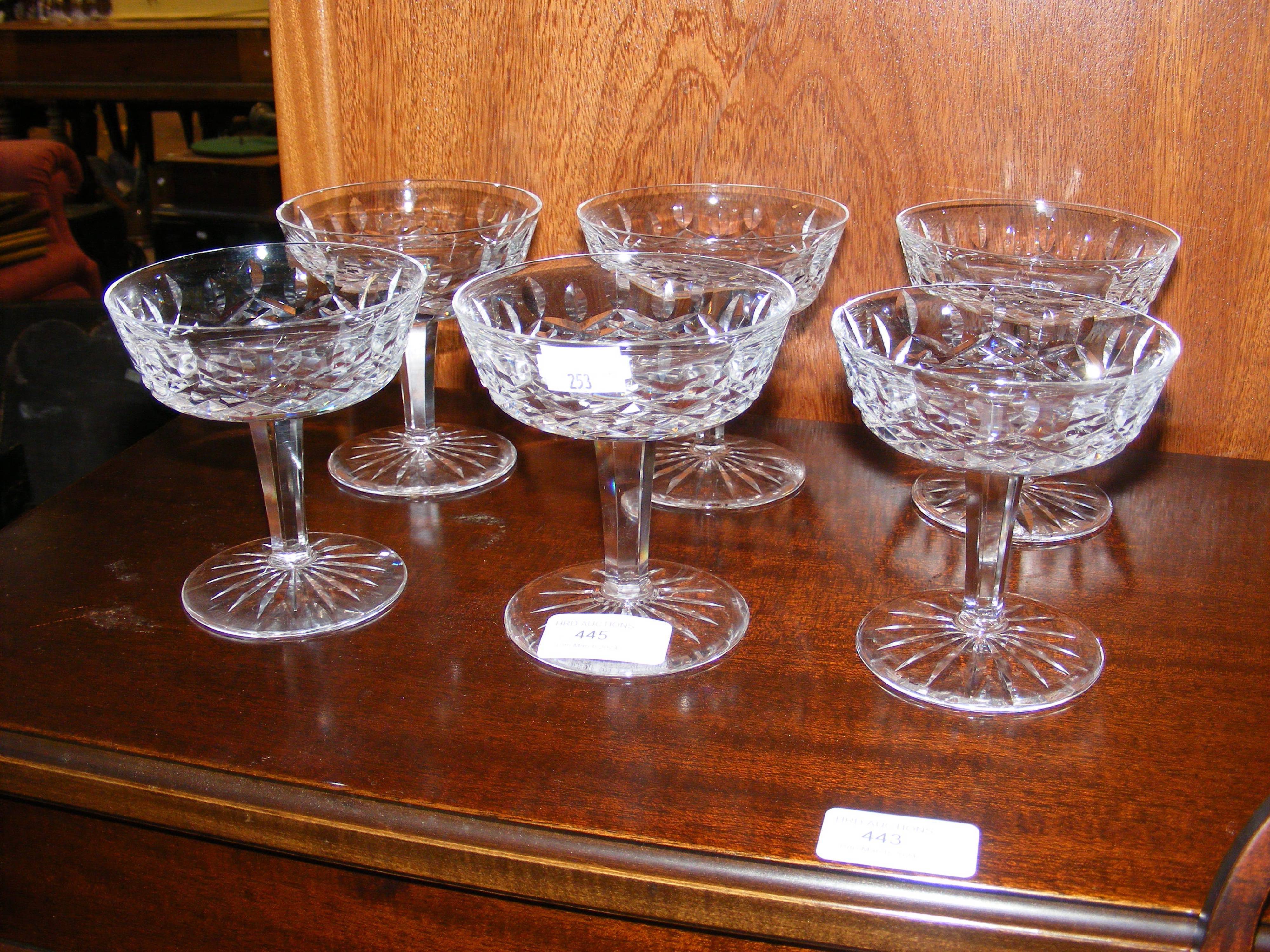 Six Waterford Lismore champagne coupe glasses