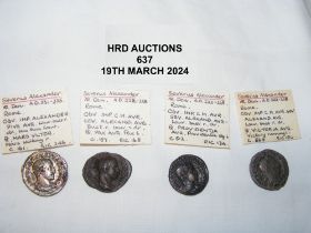 Four Roman Imperial Denarius silver coins of Sever