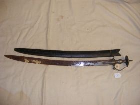 An Indo-Persian style curved sword with leather sc