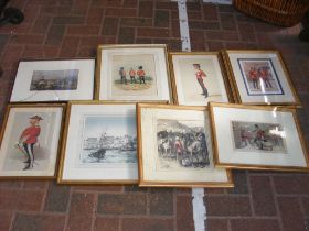 A quantity of antique engravings depicting militar