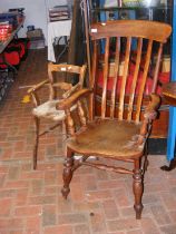 A 19th century lath back armchair, together with a