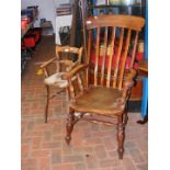 A 19th century lath back armchair, together with a