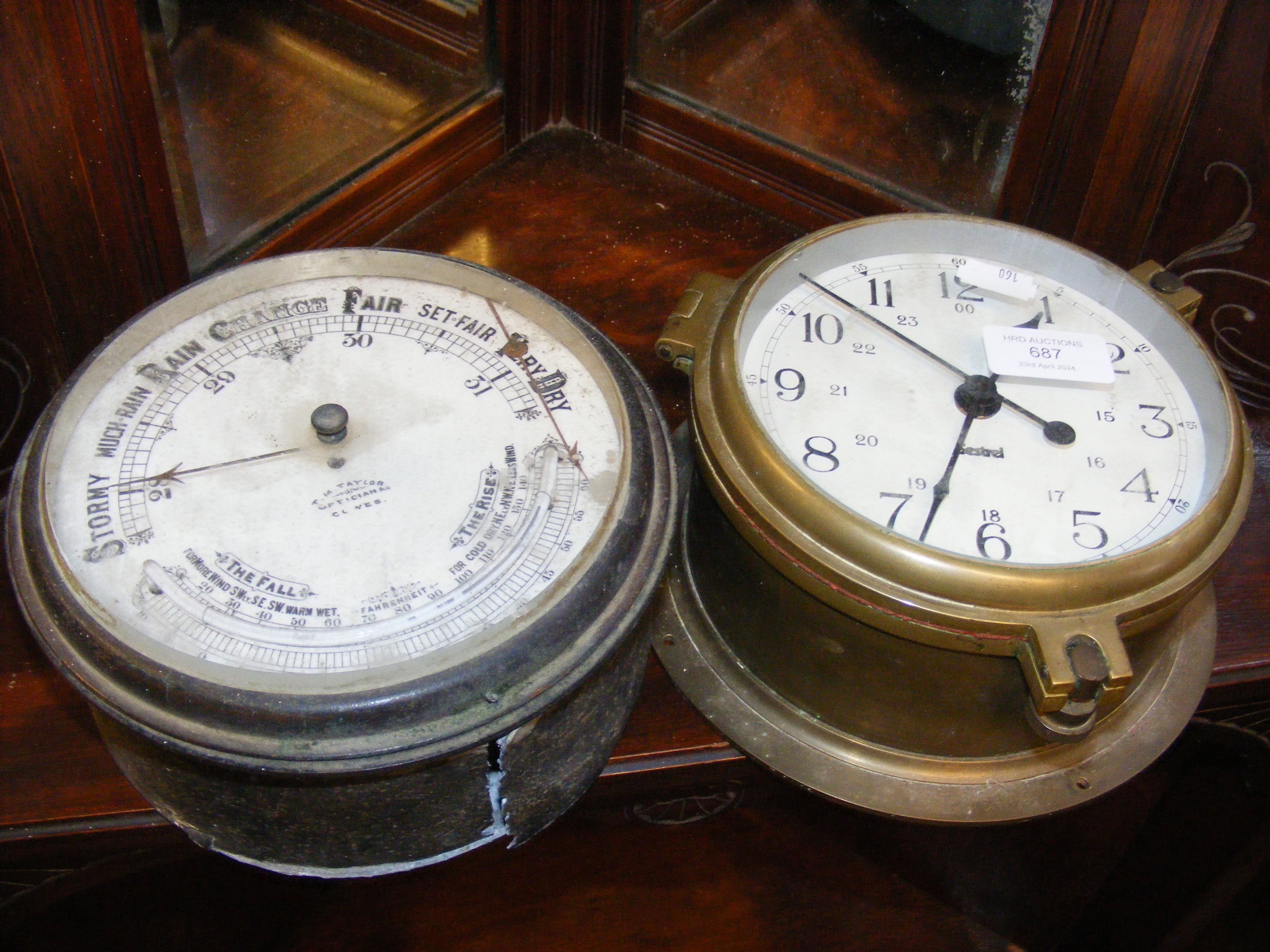 A Sestrel brass bulkhead clock, together with simi
