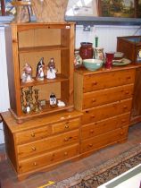 A lacquered pine chest of five drawers, together w