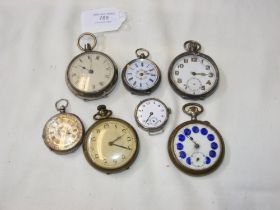 A silver cased pocket watch together with five oth