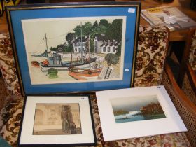 A Limited Edition print of fishing boats in harbou