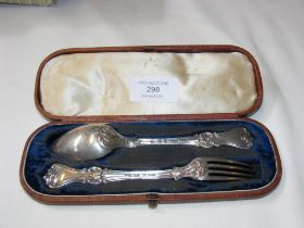 A cased silver set of spoon and fork