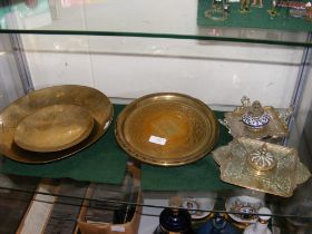 Middle Eastern brass trays, inkwells