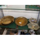 Middle Eastern brass trays, inkwells