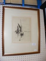 W. WYLLIE - etching of fishing boats - 23cm x 17cm