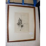 W. WYLLIE - etching of fishing boats - 23cm x 17cm