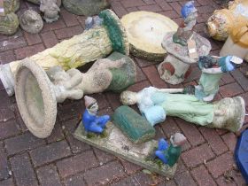 Garden birdbaths and ornaments, including painted