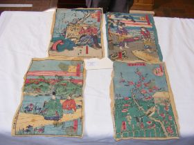 Four Japanese prints on 'bark' paper