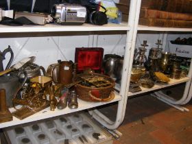 Assorted metalware, including silver plate and bra