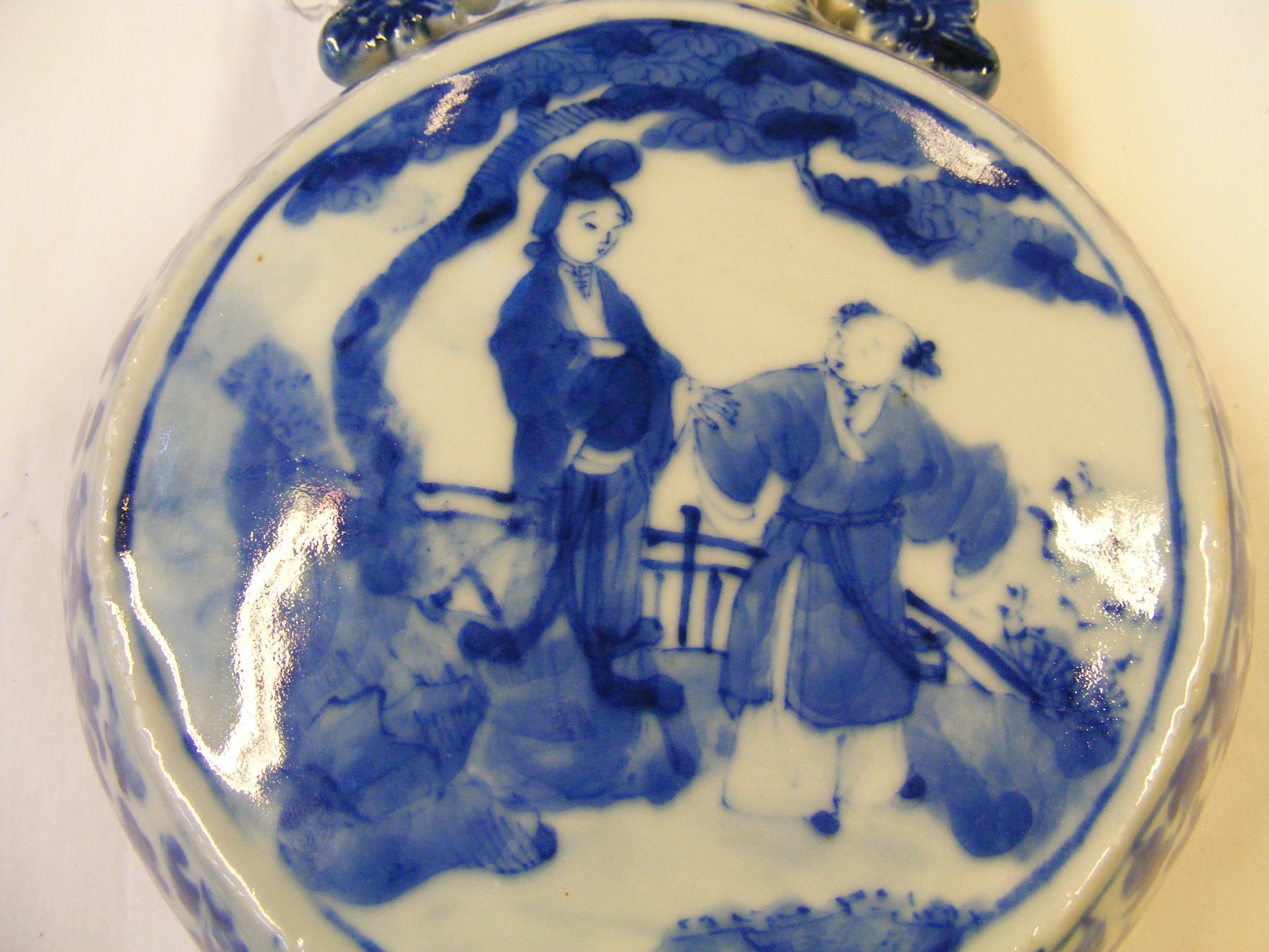 An antique Chinese blue and white moon vase with c - Image 6 of 14