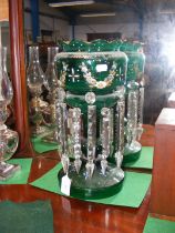 A green glass lustre with floral decoration - heig