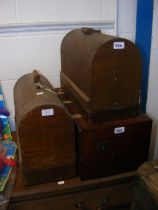 Two vintage sewing machines and a wooden box