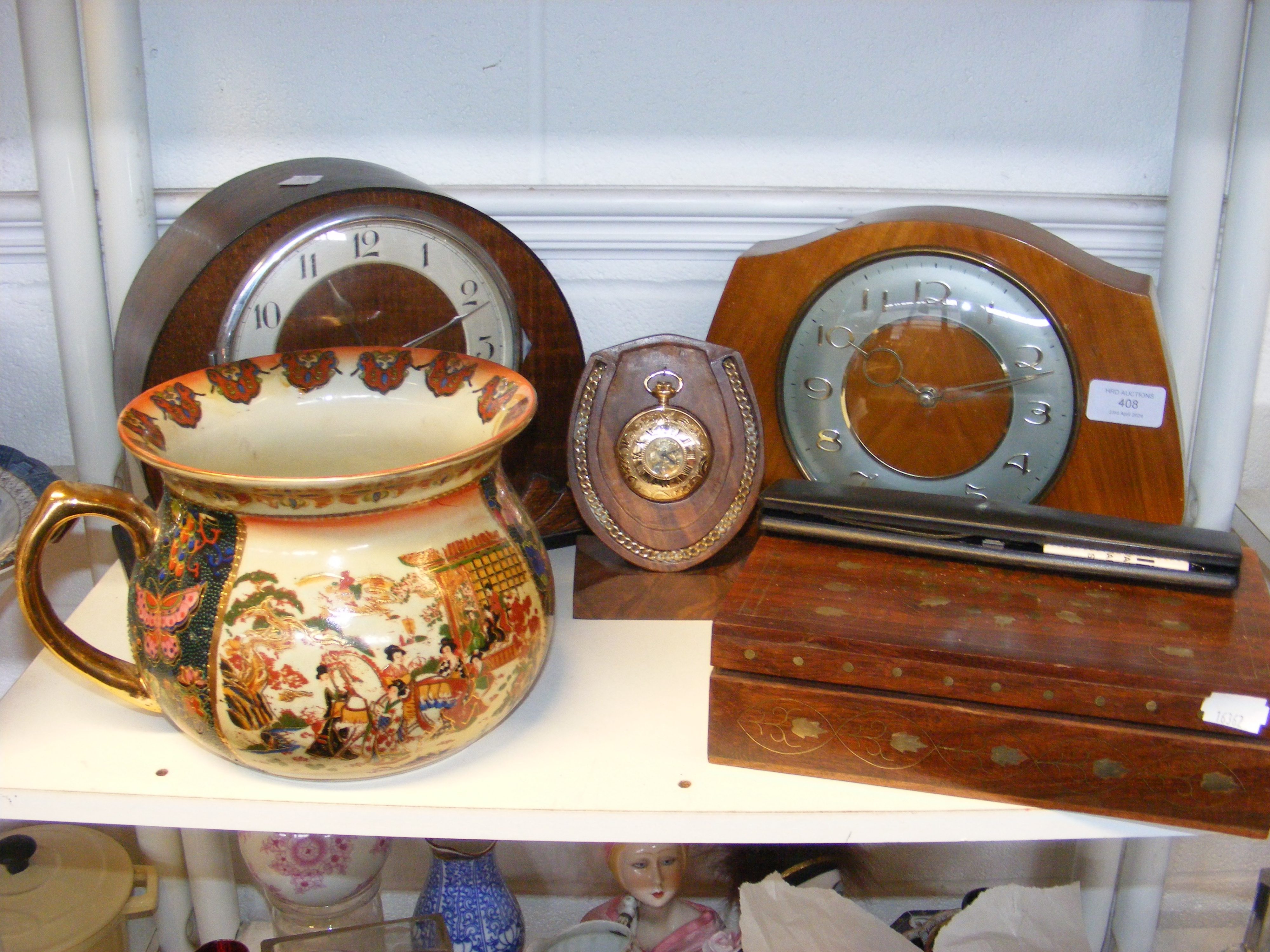 Two vintage wooden cased mantel clocks, a pocket w