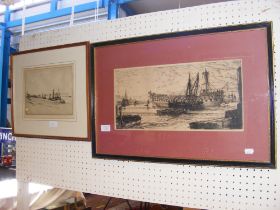 FRED FARRELL - framed and glazed etching of tug bo