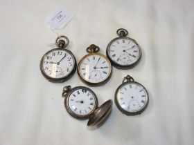 A silver cased pocket watch, together with four ot