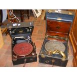 Two vintage Columbia portable wind up gramophones