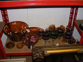 Assorted Carnival glass together with six wine gob