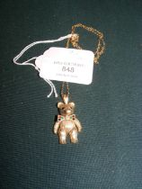 A 9ct gold 'teddy bear' pendant on chain