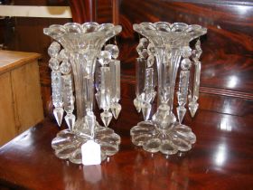 A pair of Victorian glass lustres - 24cm high